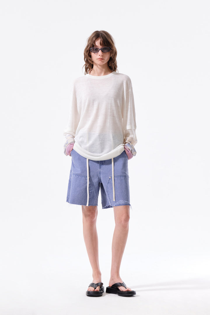 Matin Kim Sleeve Print Knit Pullover — Ivory