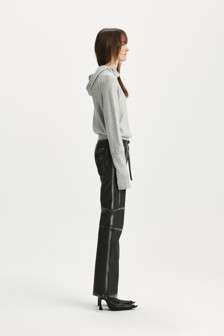 KIMMATIN Belted Vintage Faux Leather Pants — Black