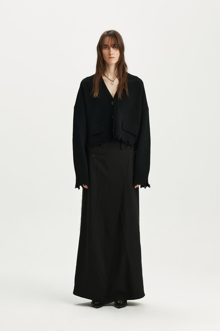 KIMMATIN Damage Crop Knit Cardigan — Black