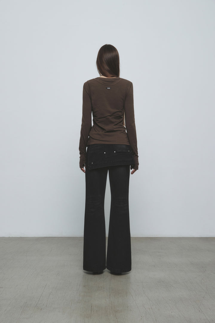 KIMMATIN Twist Strap Long Sleeve Top — Brown
