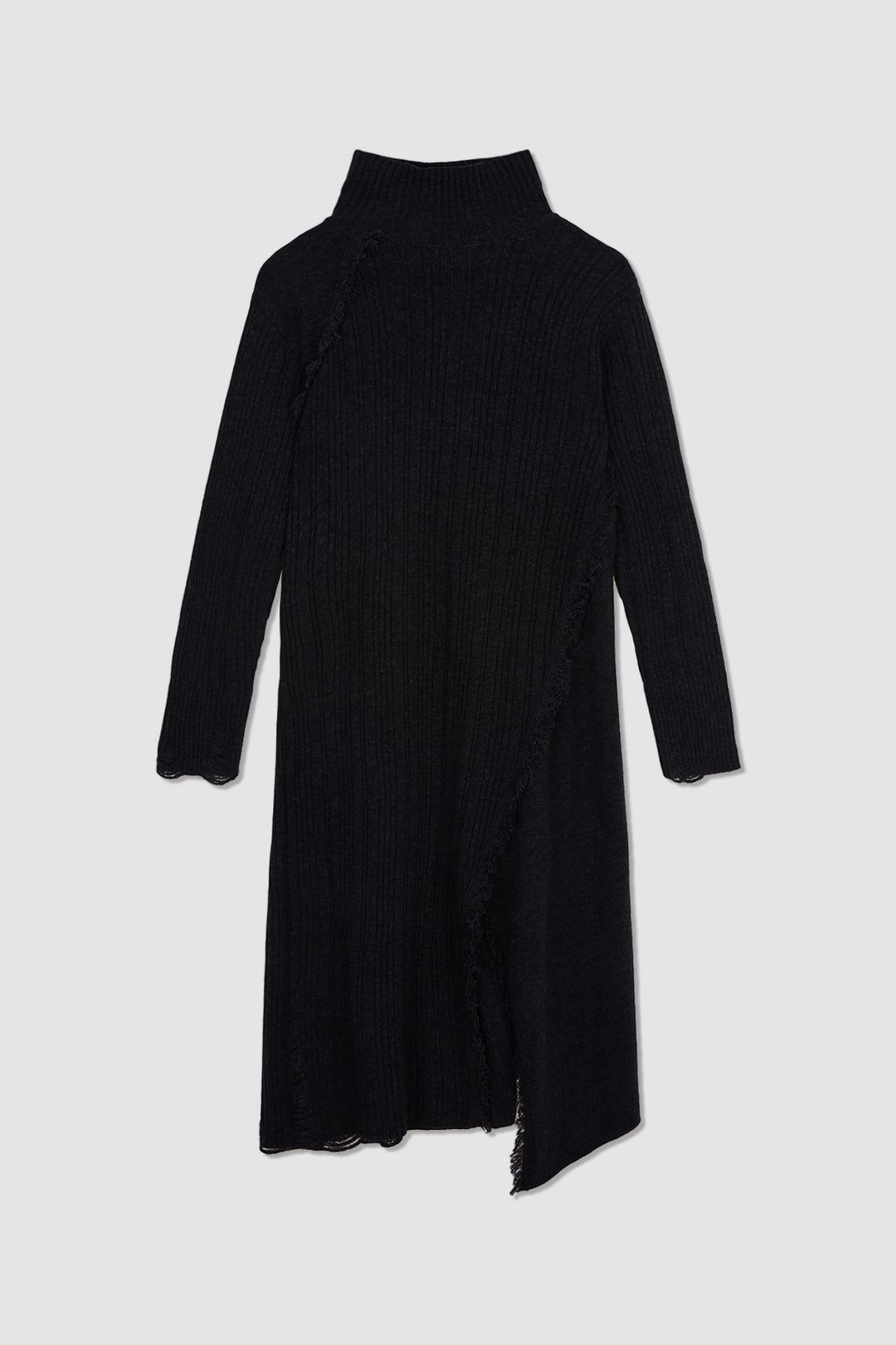 KIMMATIN Unbalance Fringe Knit Dress — Charcoal