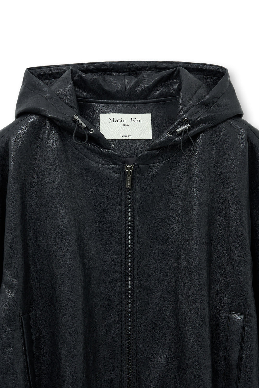 Matin Kim Faux Leather Hoody Crop Jumper — Black