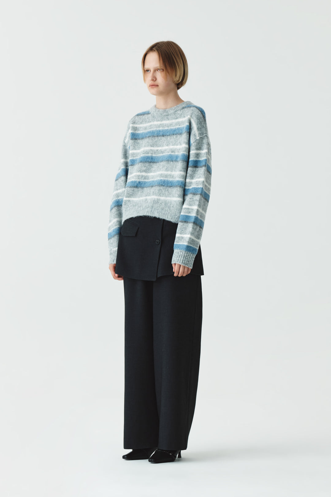 KIMMATIN Multi Stripe Mohair Knit Pullover — Gray