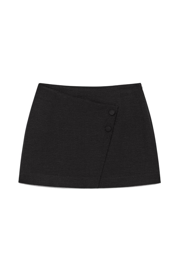 Matin Kim Stripe Herringbone Wrap Mini Skirt — Black