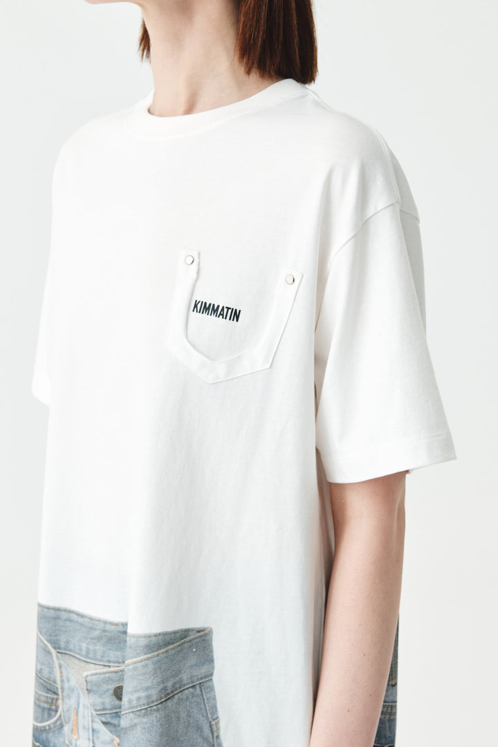 KIMMATIN Denim Printing Oversize Top — White