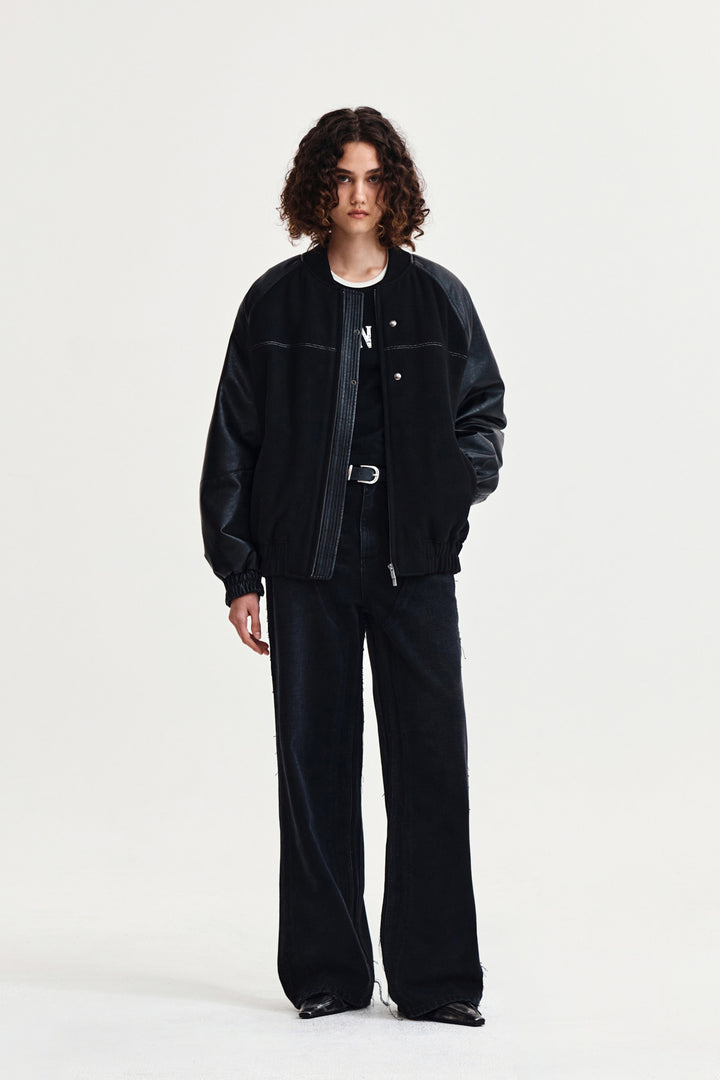 Matin Kim Faux Leather Point Jumper — Black