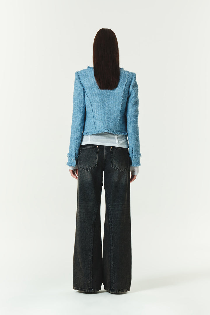 KIMMATIN Unbalance Tweed Crop Jacket
