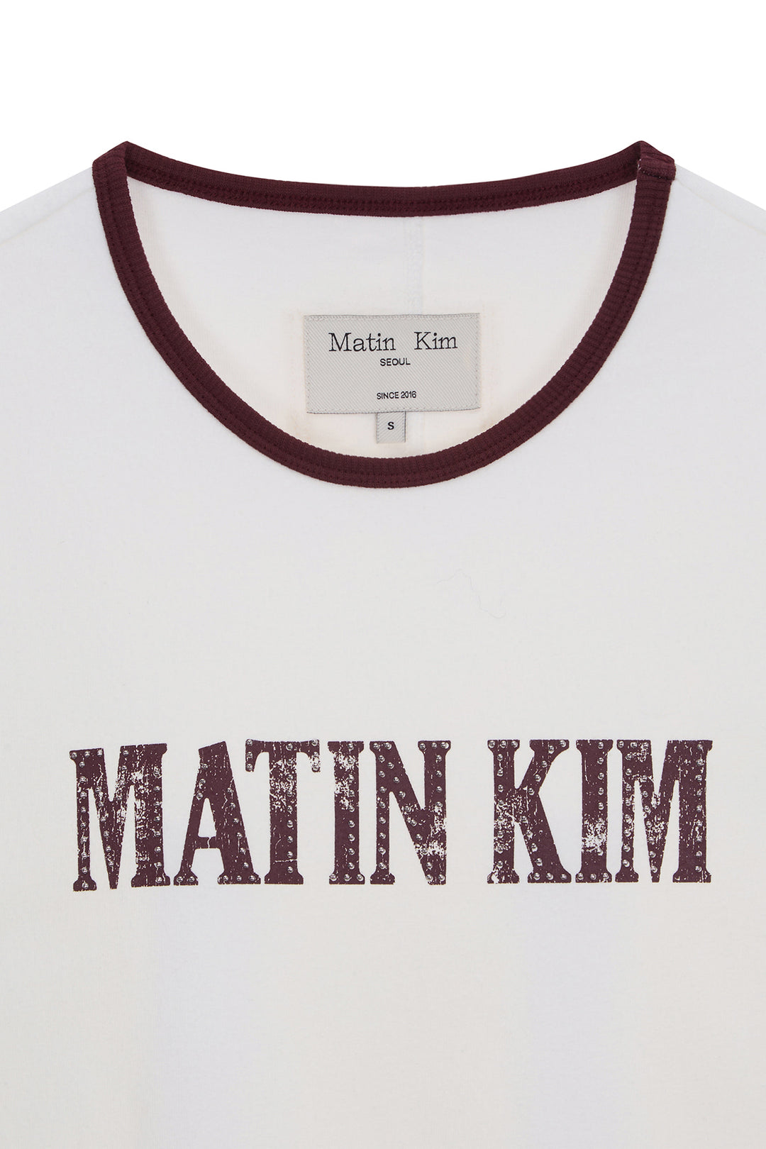 Matin Kim Stud Logo Ringer Top — White