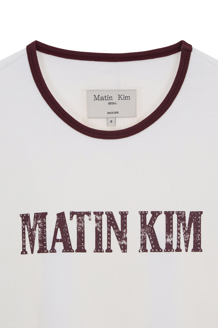 Matin Kim Stud Logo Ringer Top — White