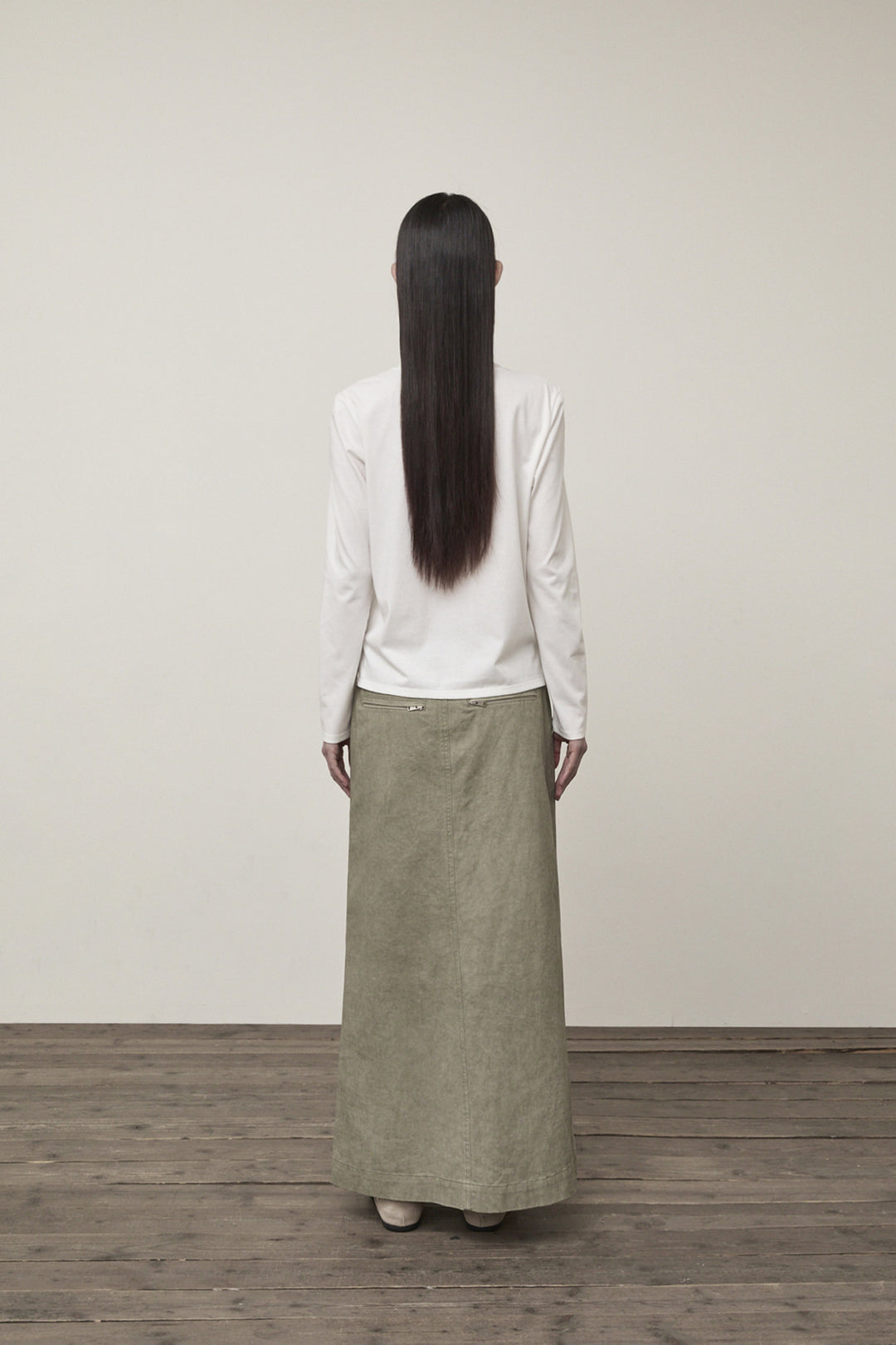 Matin Kim Washed Mermaid Long Skirt Light — Khaki