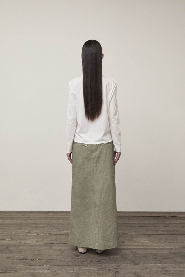 Matin Kim Washed Mermaid Long Skirt Light — Khaki