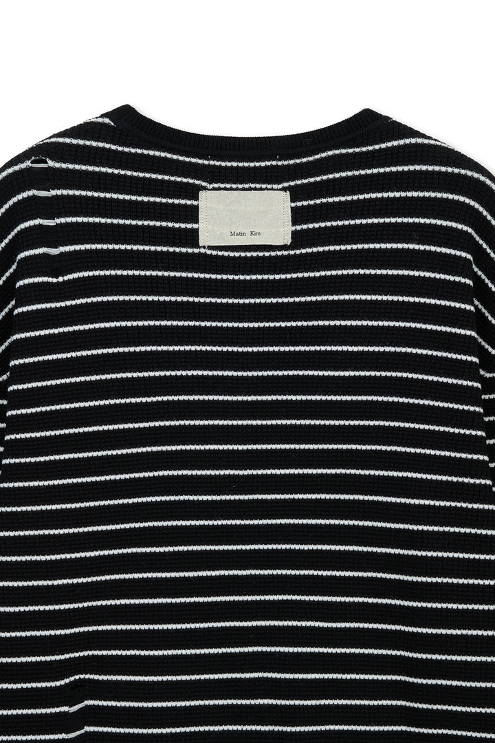 Matin Kim Stripe Damaged Loose Pullover — Black