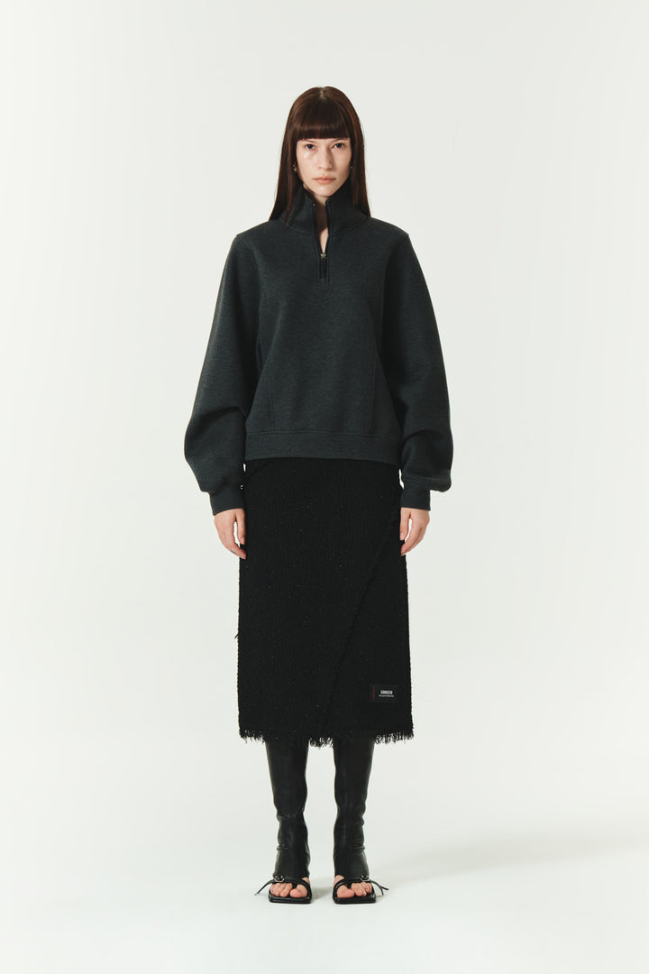 KIMMATIN Diagonal Cutted Tweed Skirt — Black