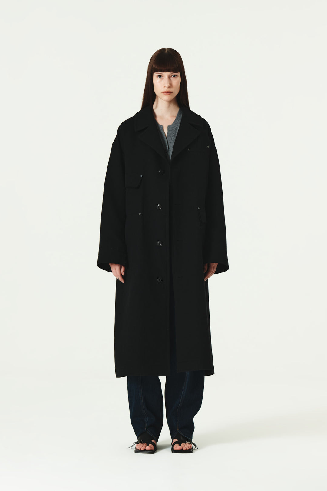 KIMMATIN Reversible Wool Cotton Oversized Coat — Black