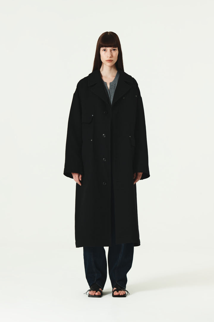 KIMMATIN Reversible Wool Cotton Oversized Coat — Black