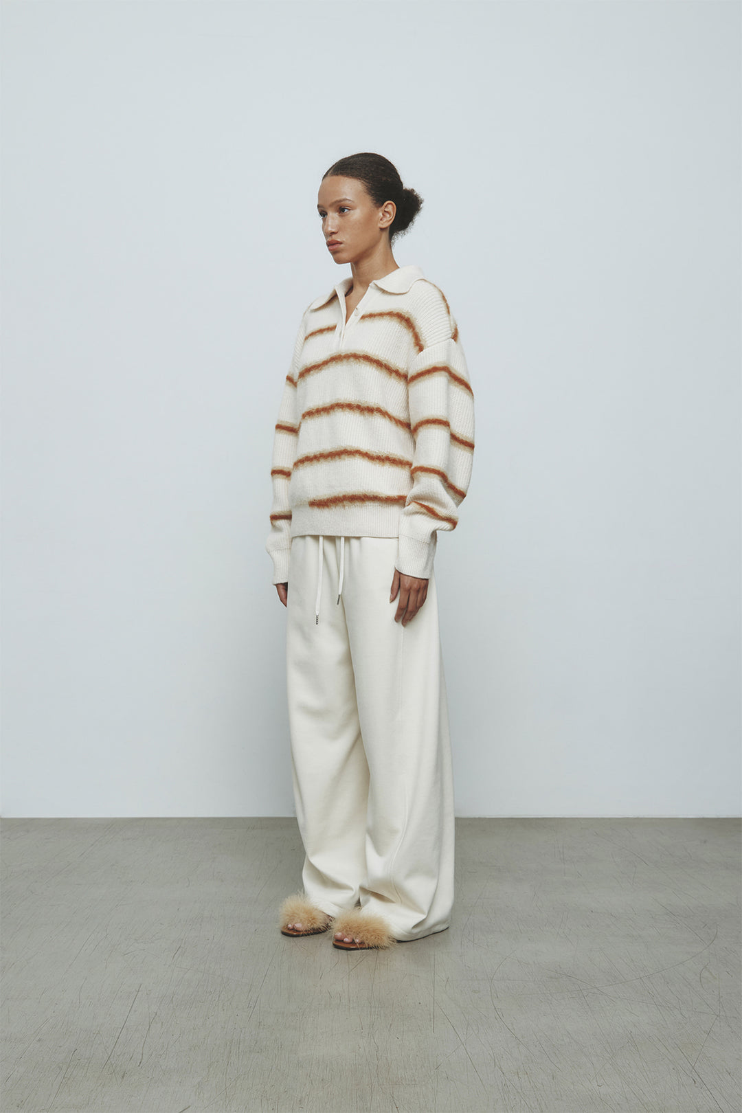 KIMMATIN Hairy Stripe Piqué Knit Top — Ivory