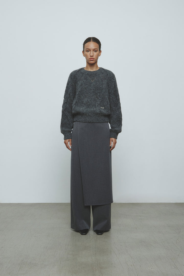KIMMATIN Bolero Layered Cable Knit Pullover — Charcoal