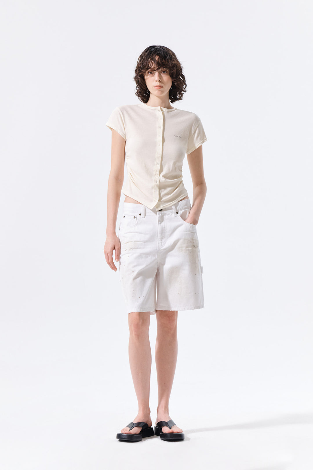 Matin Kim Carpenter Bermuda Denim — White