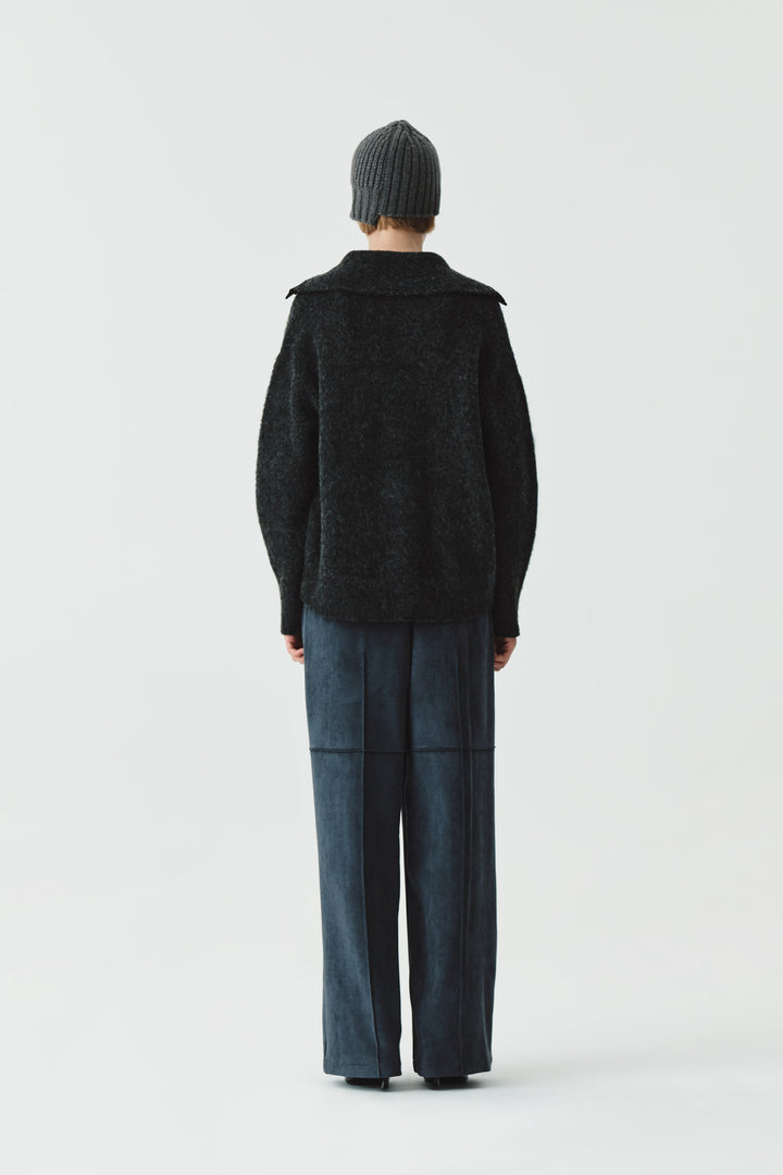 KIMMATIN Velour Pintuck Banding Pants — Gray