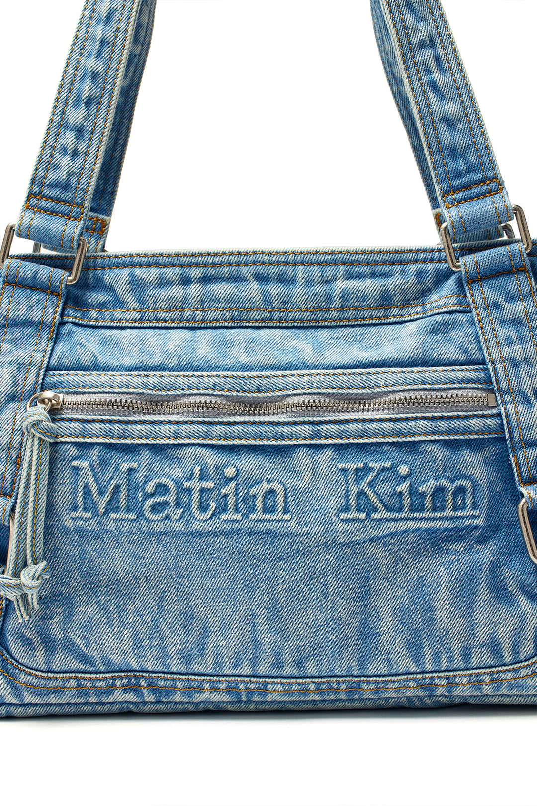Matin Kim Washed Denim Square Bag — Light Blue