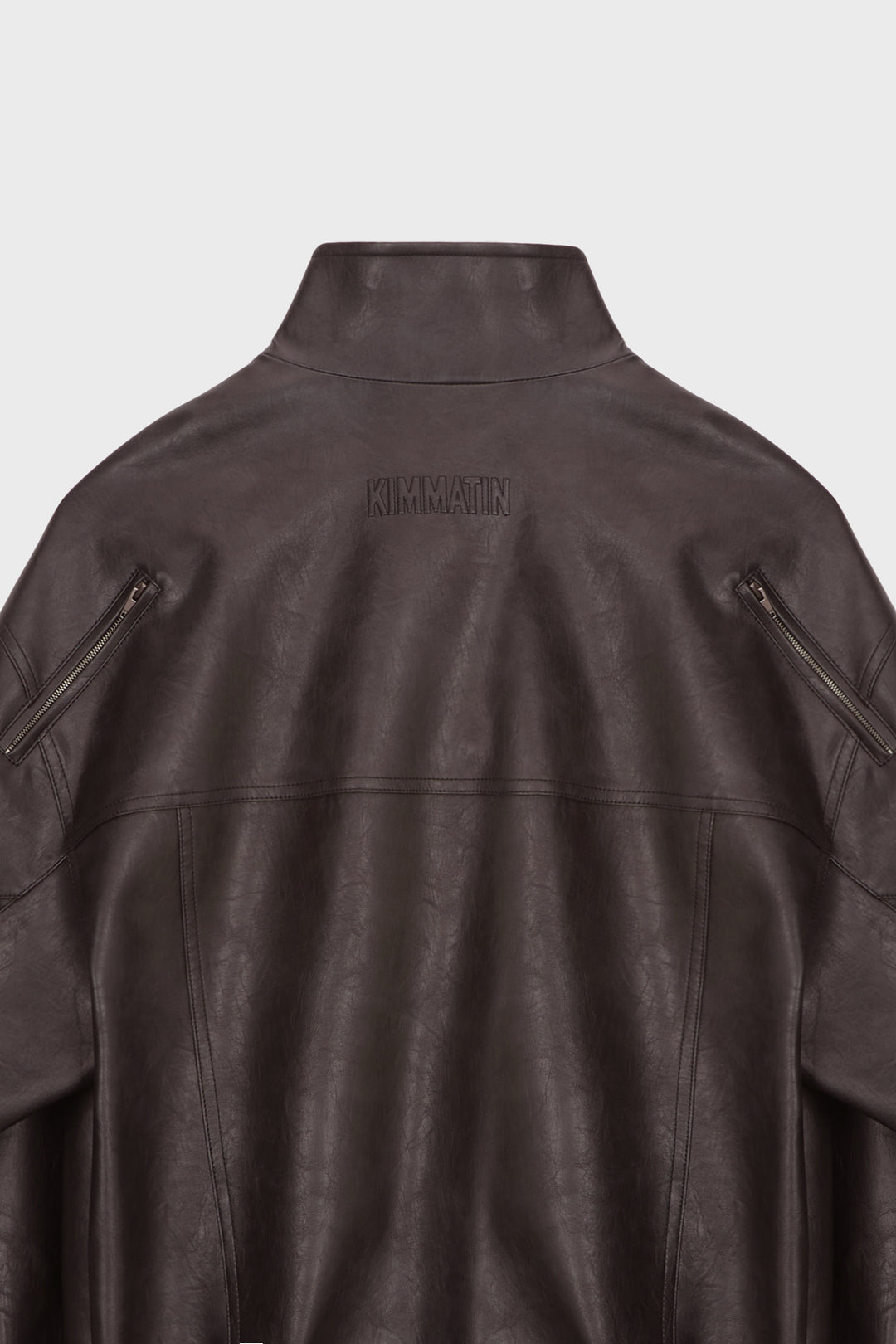 KIMMATIN Oversize Leather Biker Jumper — Brown