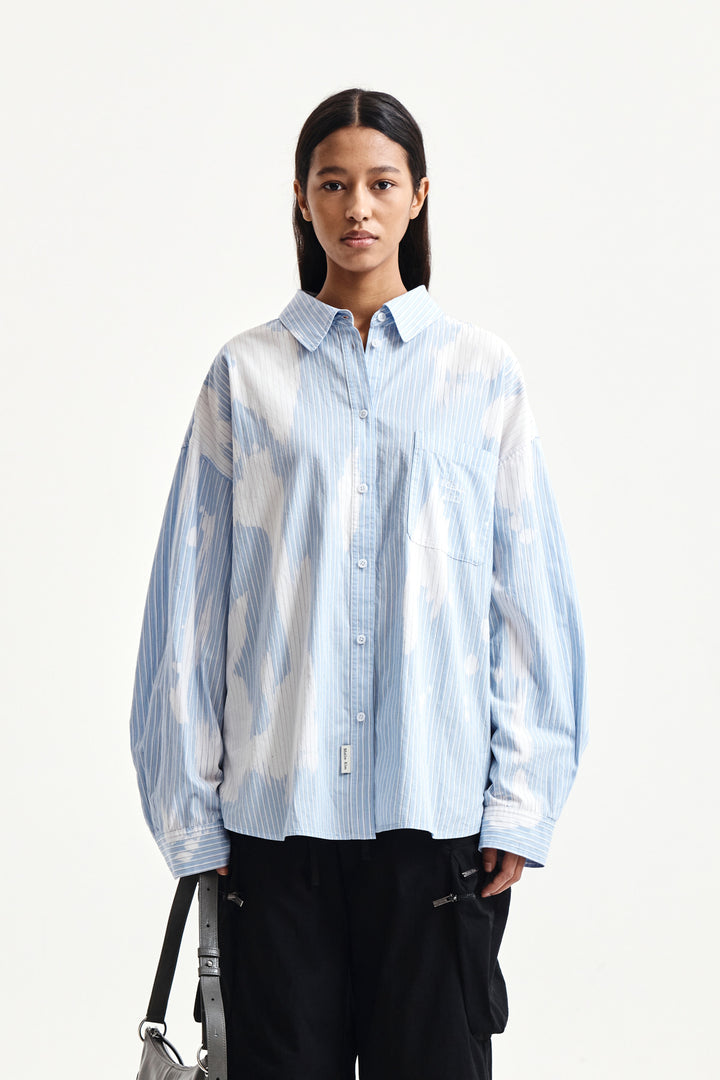 Matin Kim Embroidery Small Logo Shirt — Light Blue