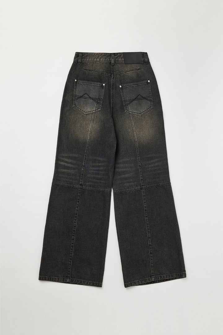 KIMMATIN Knee Point Wide Denim Pants — Gray