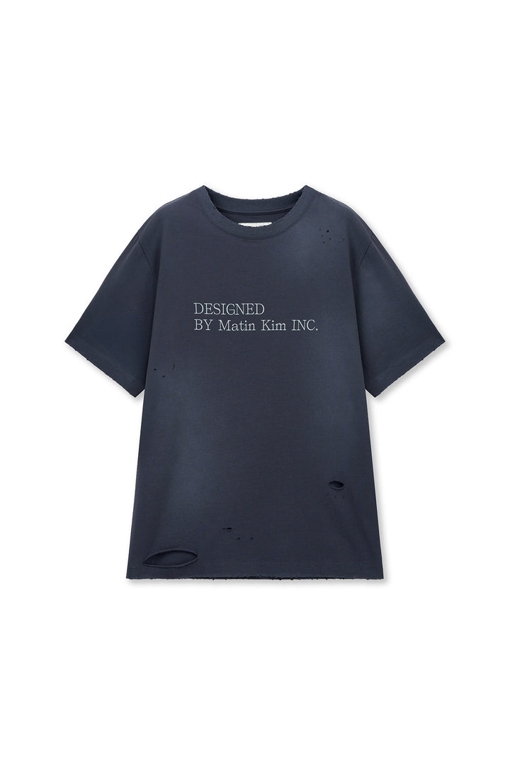 Matin Kim Spray Washed Lettering Damaged Top — Navy blue