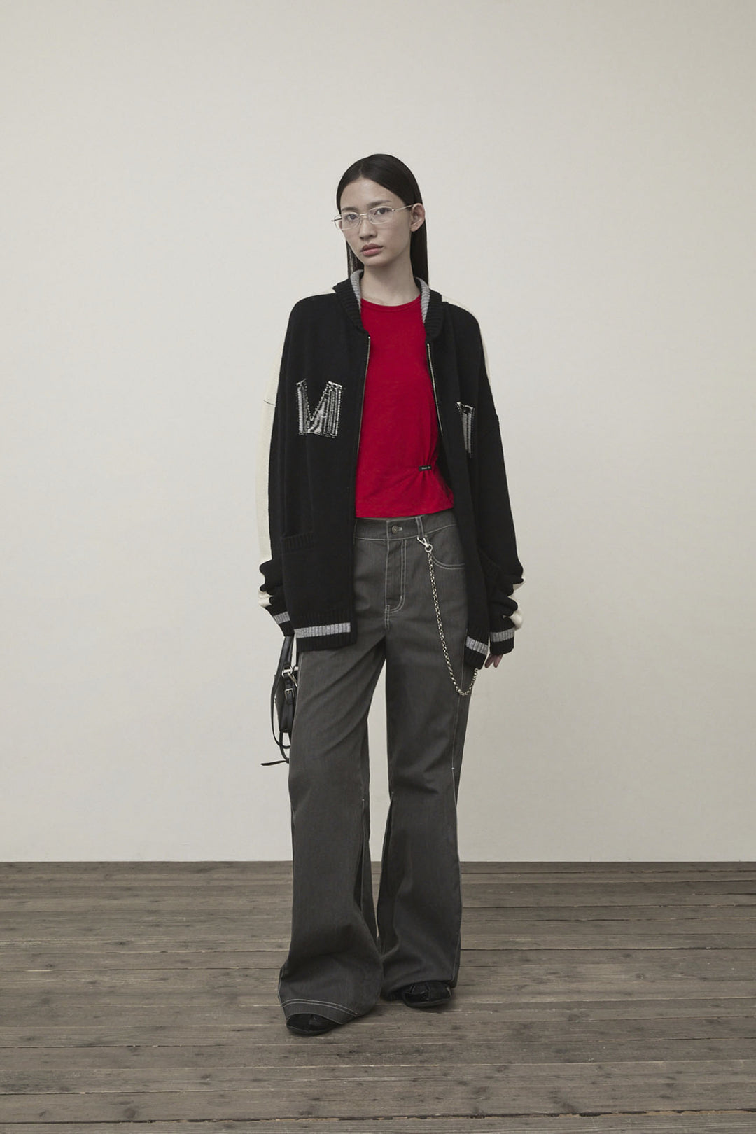 Matin Kim Initial Knit Zip Up — Black