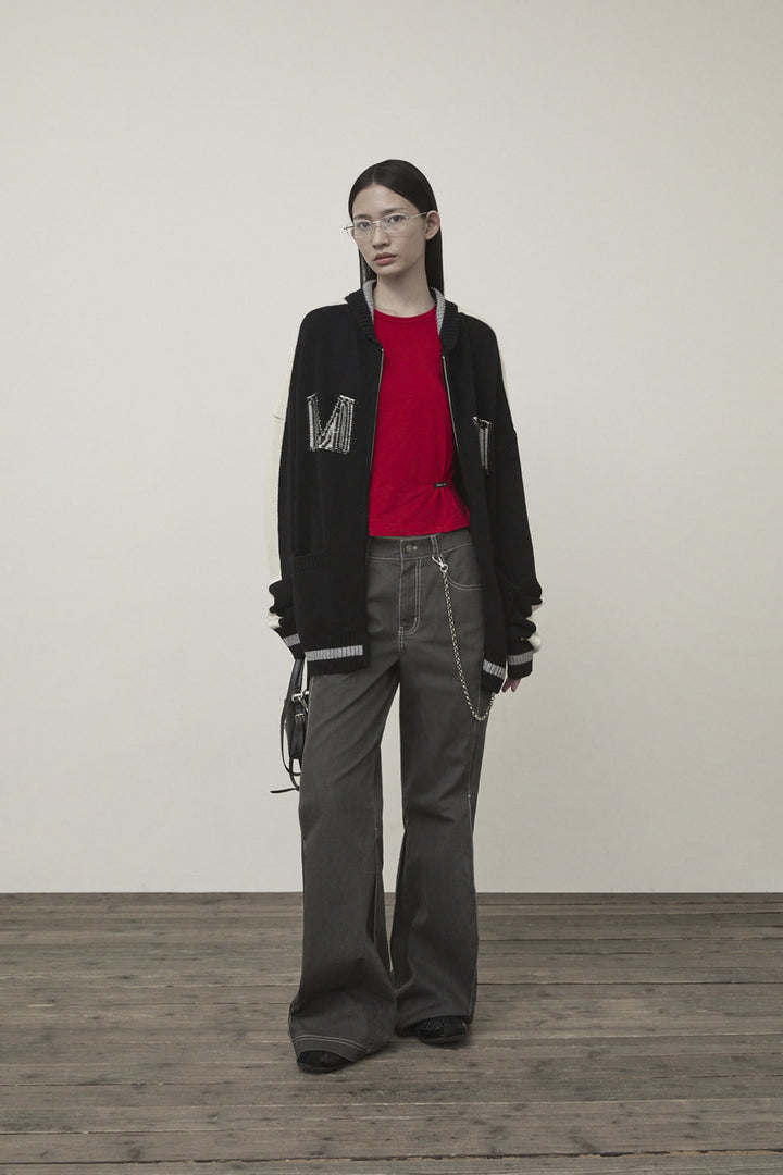 Matin Kim Initial Knit Zip Up — Black