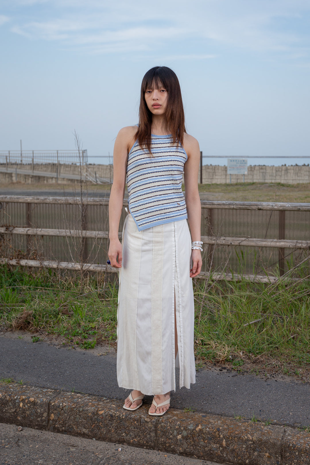 Matin Kim Multi Stripe Sleeveless Knit Top — Blue