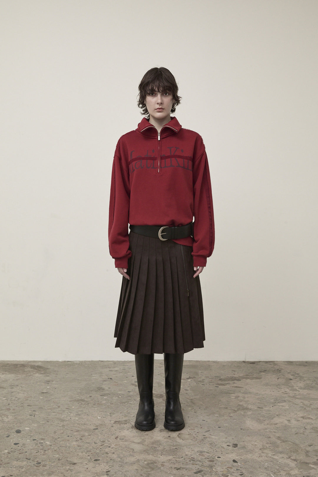 Matin Kim Cut Out Half Zip Sweatshirt — Burgundy