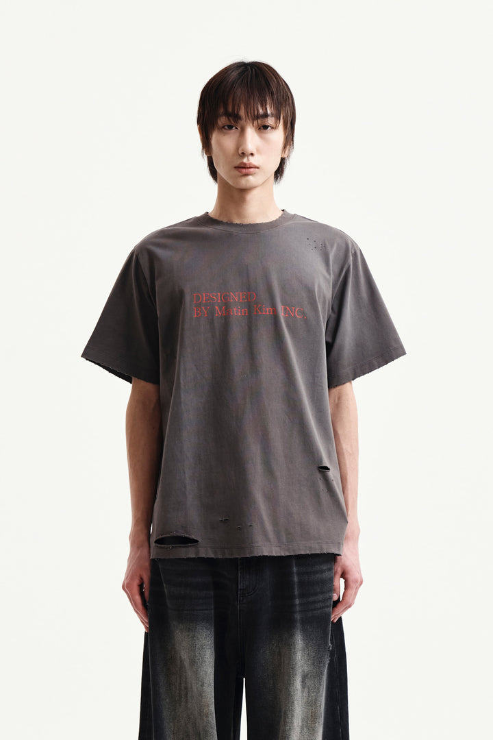 Matin Kim Spray Washed Lettering Damaged Top — Charcoal