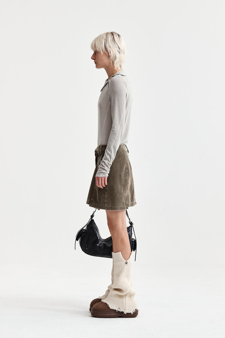 Matin Kim Button Slit Half Neck Top — Beige