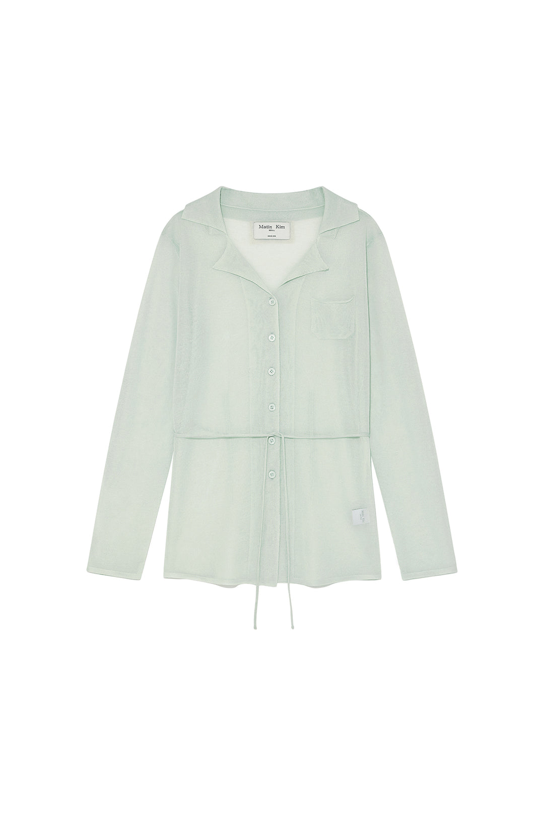 Matin Kim String Point Plain Long Cardigan — Mint