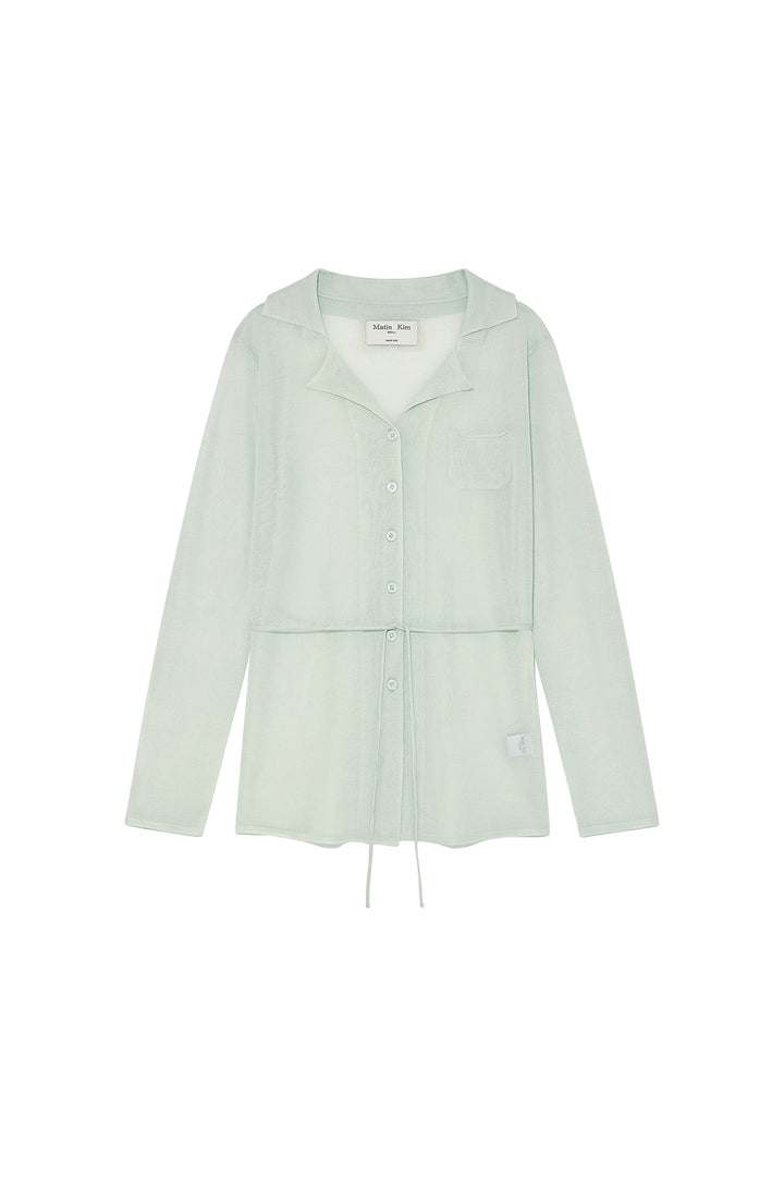 Matin Kim String Point Plain Long Cardigan — Mint