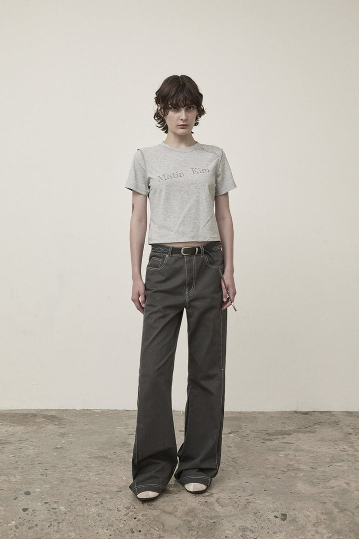 Matin Kim Diagonal Logo Reversible Crop Top — Gray