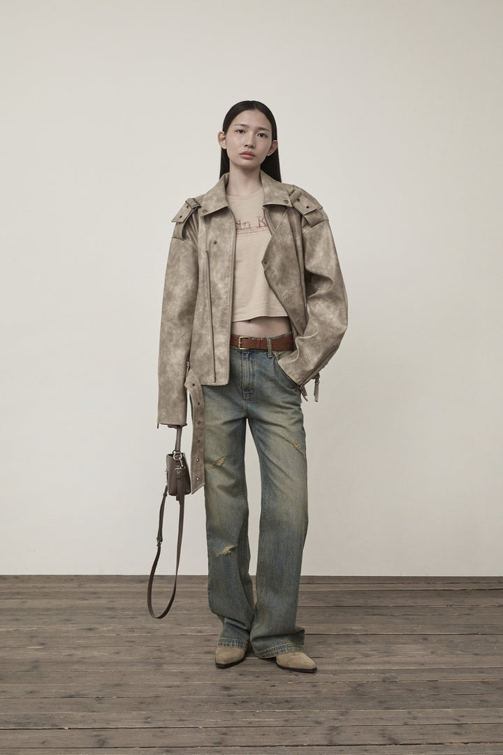 Matin Kim Semi Boots Cut Washed Denim — Blue