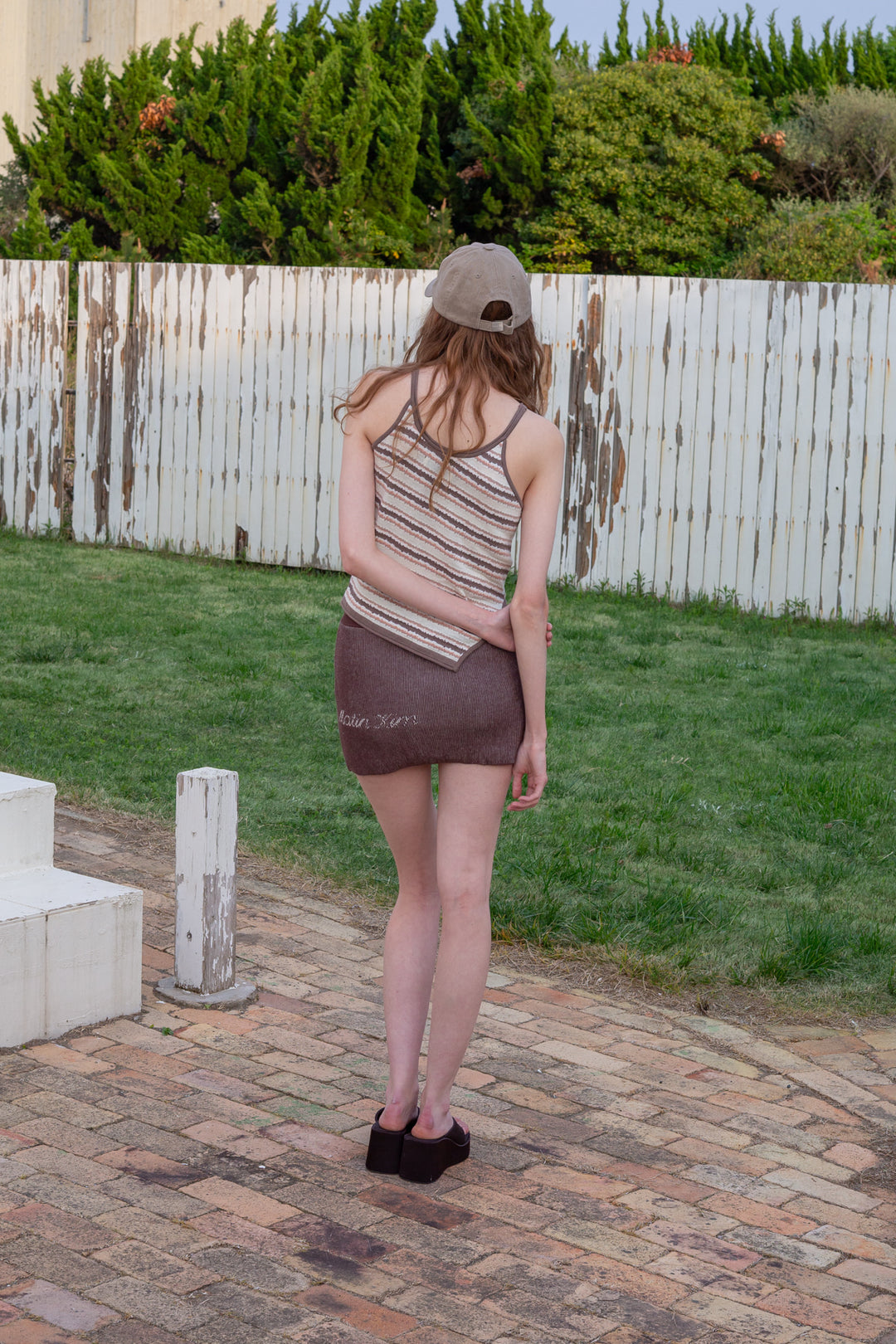 Matin Kim Multi Stripe Sleeveless Knit Top — Brown