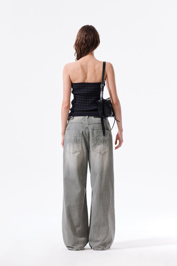 Matin Kim Stripe Knit Tube Top — Navy blue