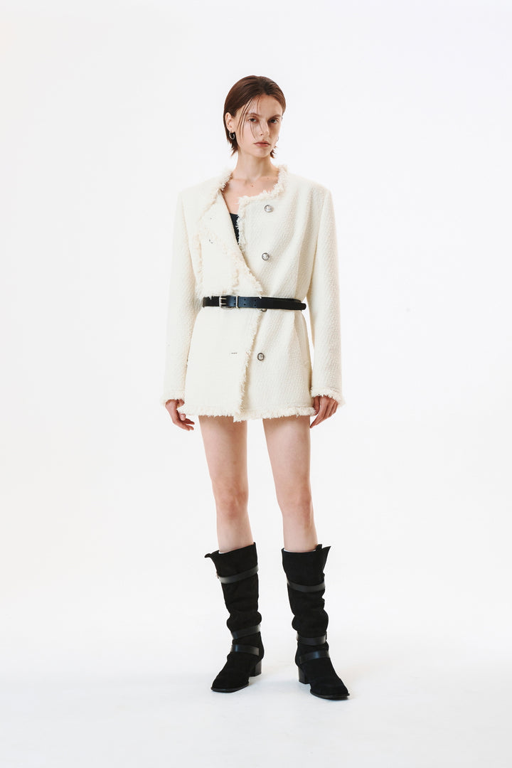KIMMATIN Patch Pocket Tweed Jacket — Ivory