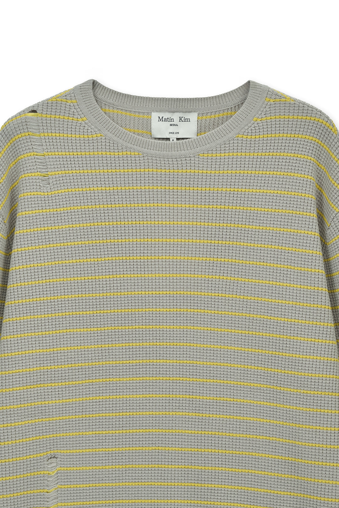 Matin Kim Stripe Damaged Loose Pullover — Beige
