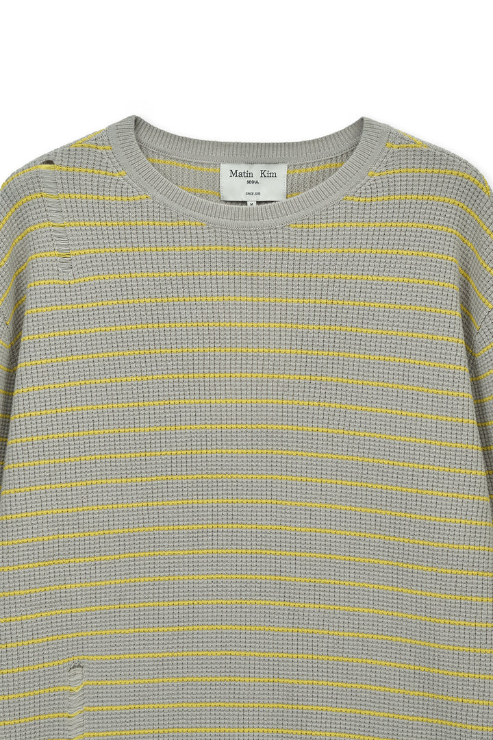 Matin Kim Stripe Damaged Loose Pullover — Beige