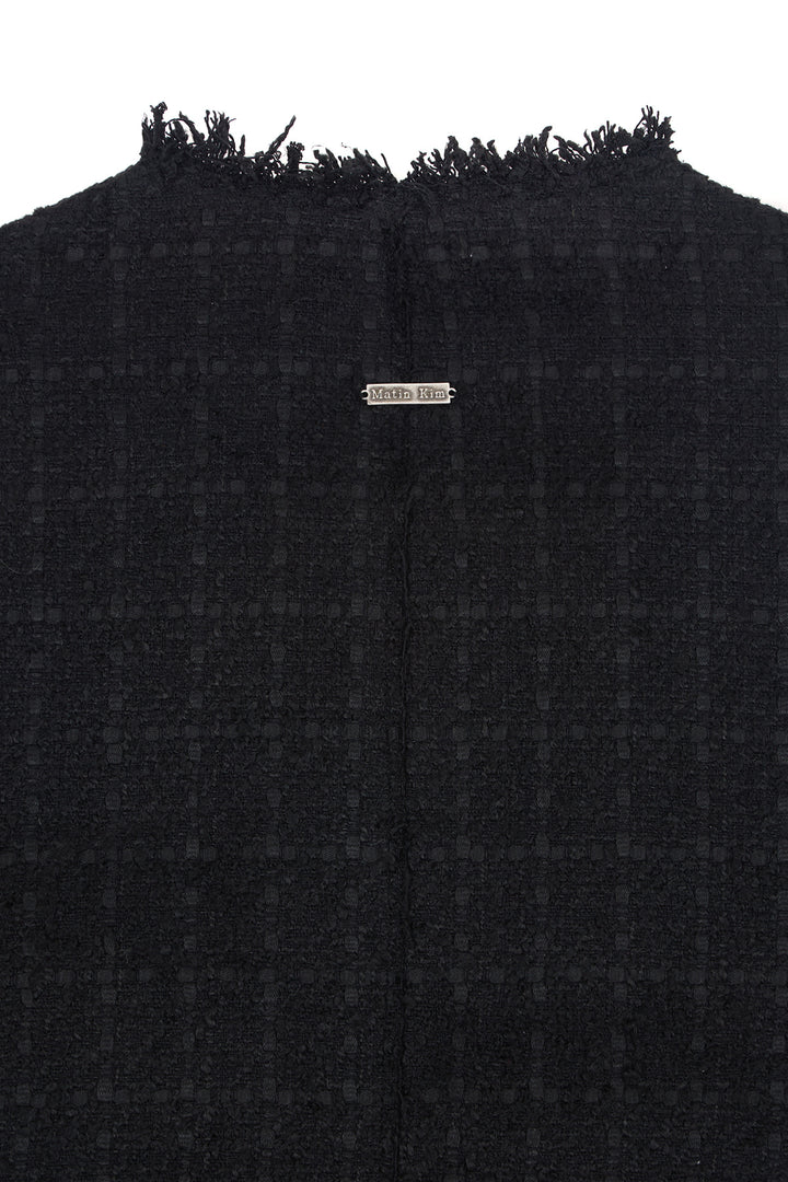 Matin Kim Two Way Collarless Tweed Jacket — Black