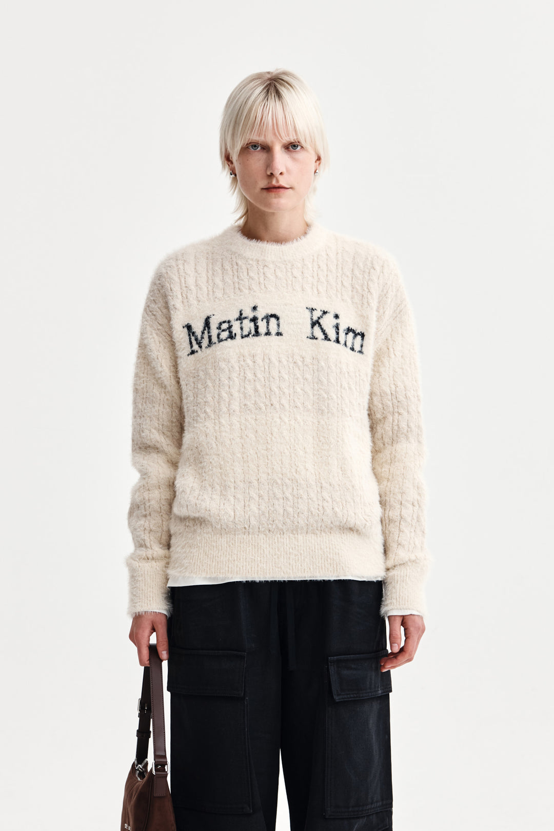 Matin Kim Hairy Cable Knit Pullover Light — Beige