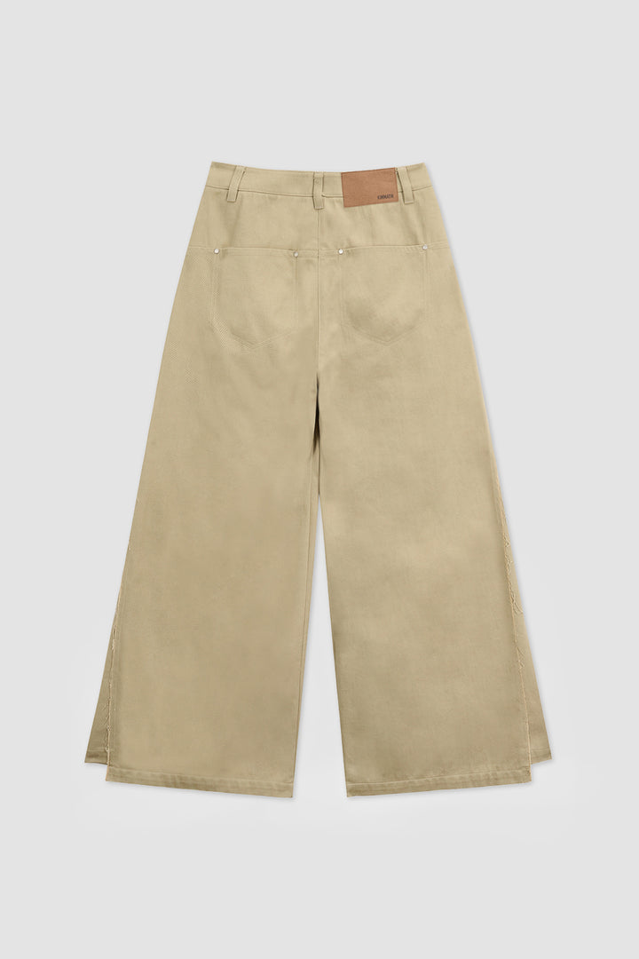 KIMMATIN Cutting Detail Wide Cotton Pants — Beige