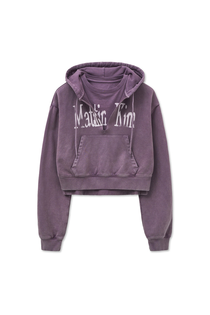 Matin Kim Washed Layered Crop Hoody — Purple