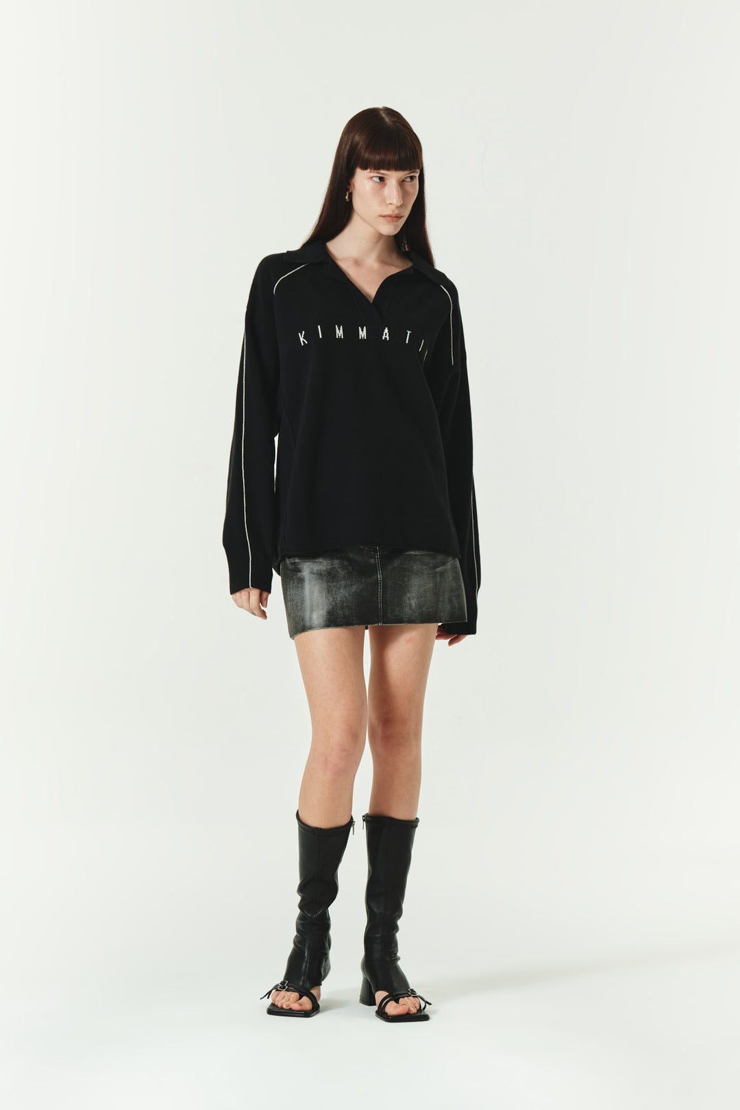 KIMMATIN Oversize Pique Pullover — Black