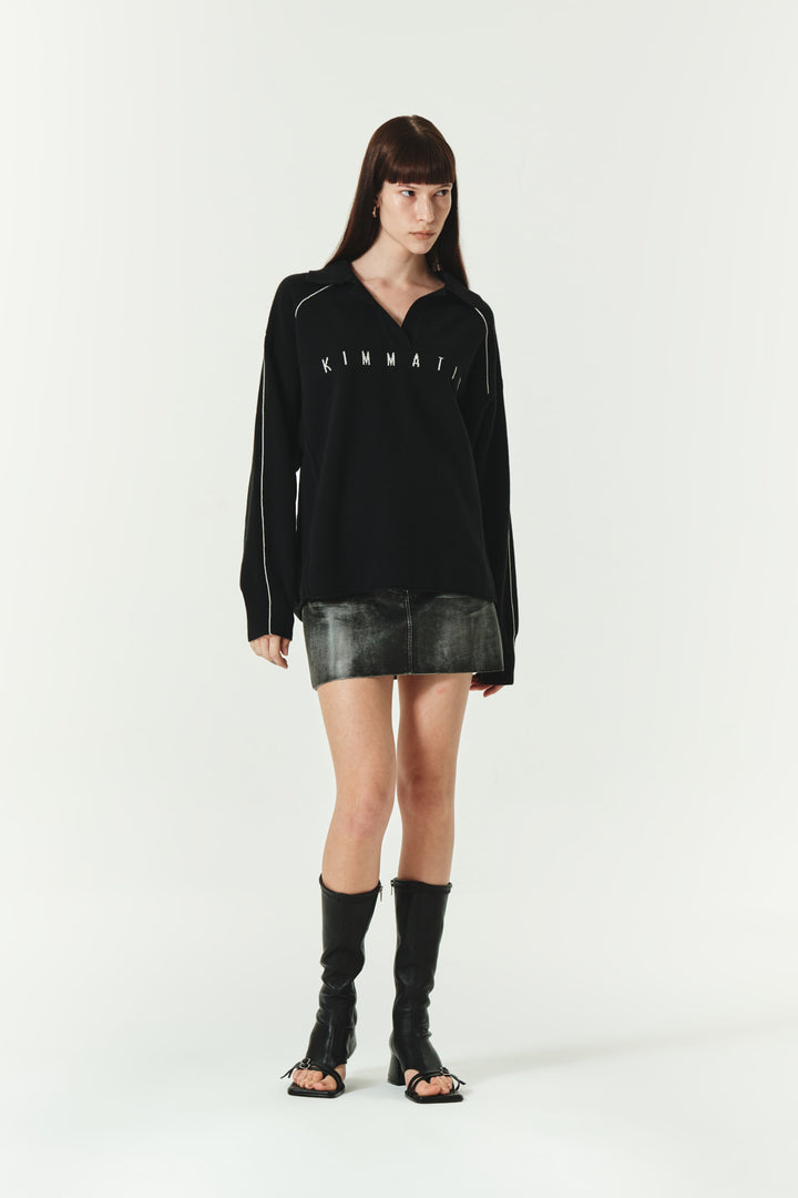 KIMMATIN Oversize Pique Pullover — Black