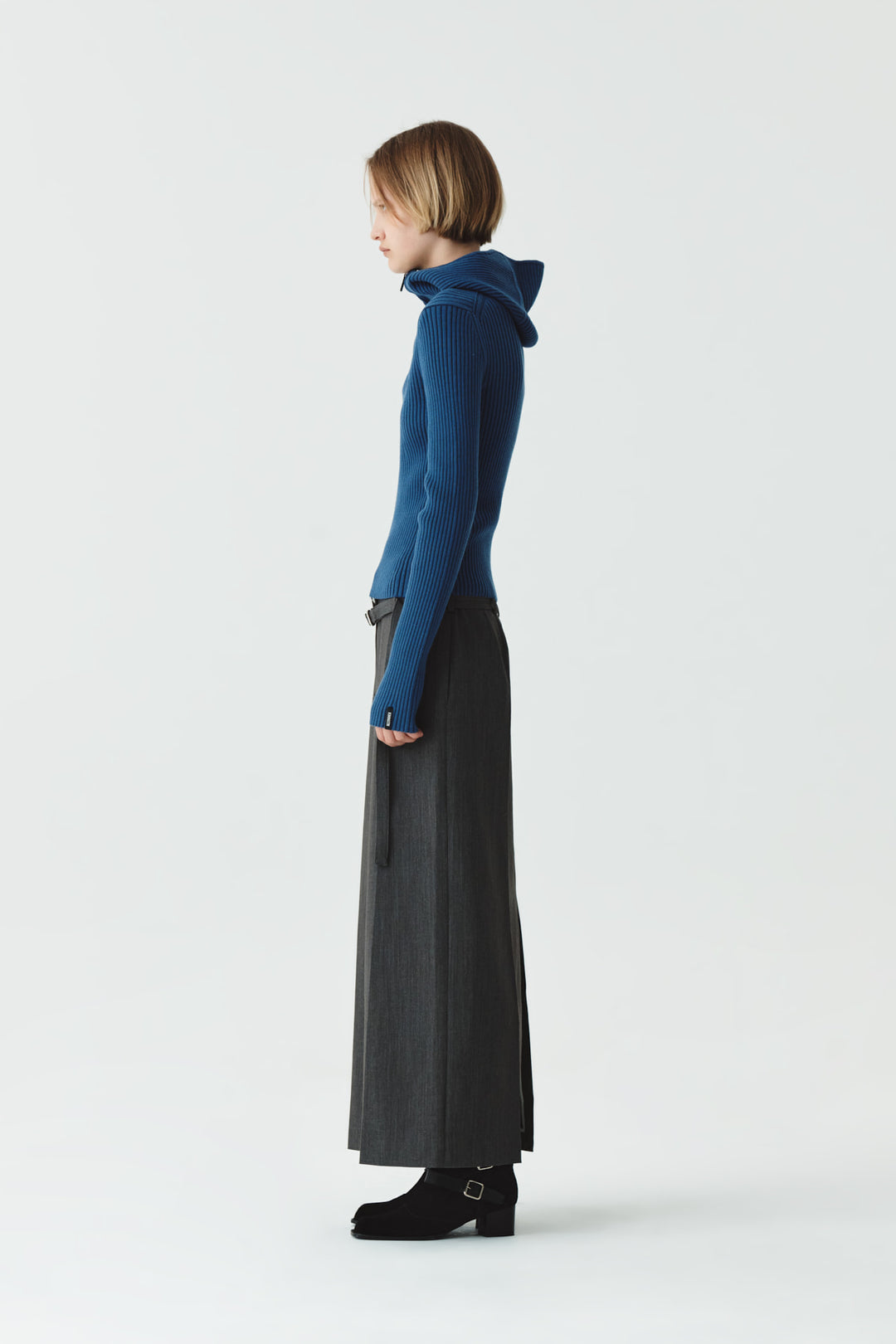 KIMMATIN Slit Point H Line Long Skirt — Gray